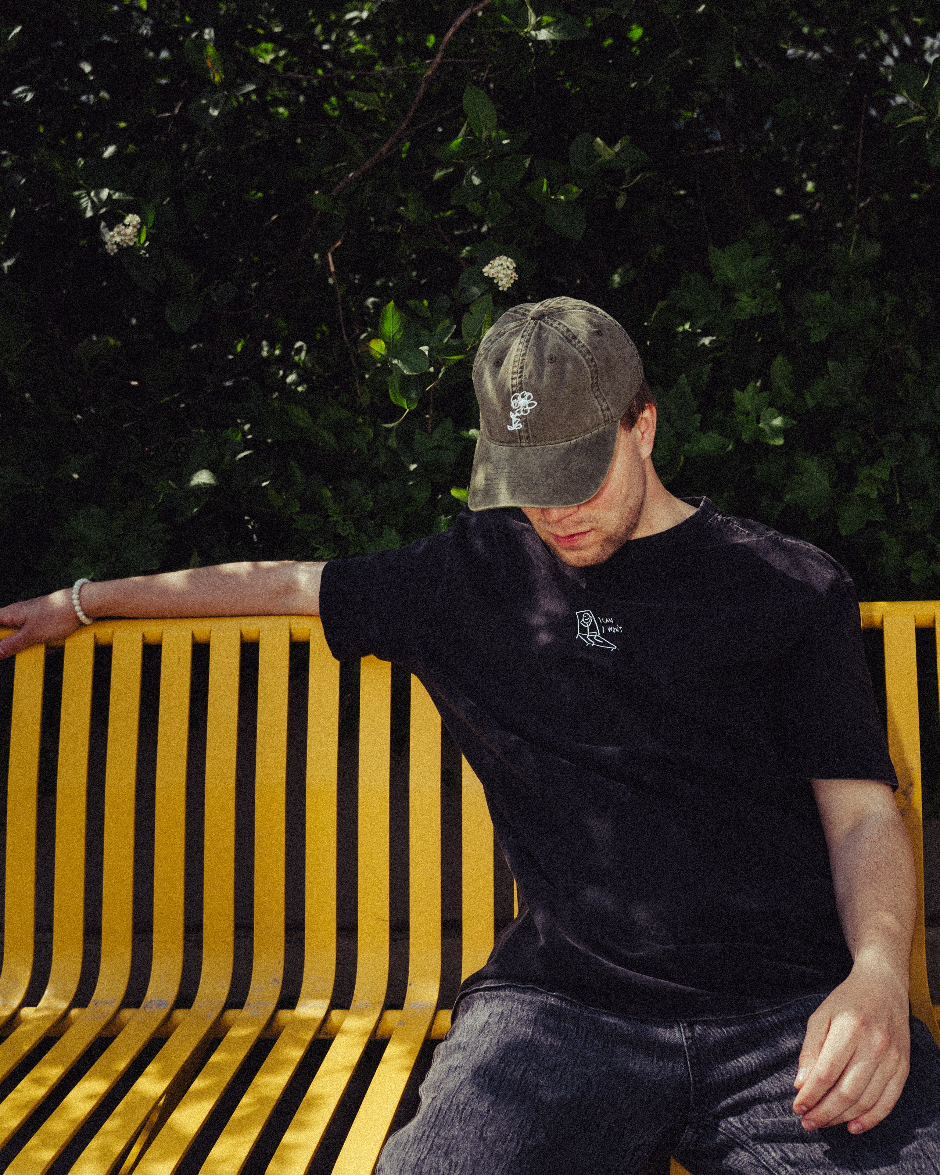 Masterplan cap and shirt photographed outdoors